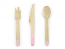 Mediniai stalo įrankiai, rožiniai (6-iems)